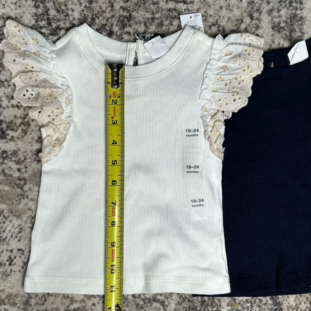 NWT GAP Bundle Navy and Off White Eyelet Rib Top 18-24 Months